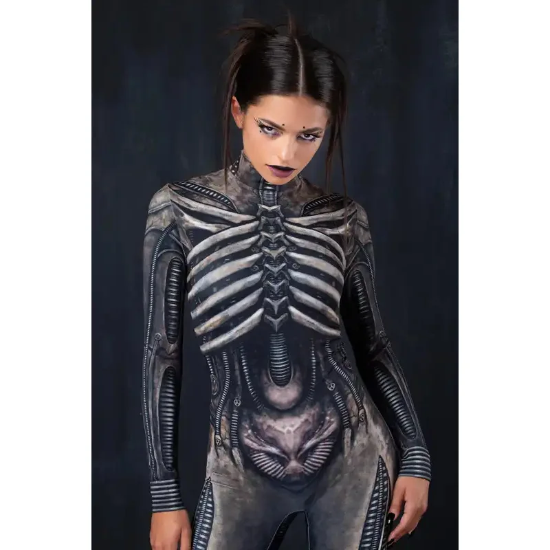Sky03 hombres mujeres 3D máquina esqueleto Zentai mono Punk mono fiesta de Halloween carnaval Cosplay disfraz rendimiento Romp55Ku %