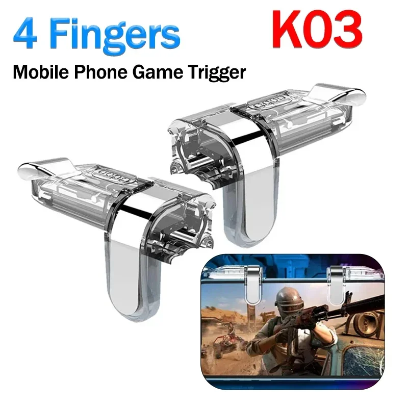 

K03 2PCS Mobile Phone Game Trigger Controller 4 Fingers PUBG Gamepad Joystick Aim Shooting L1R1 Alloy Key Button for IOS Android