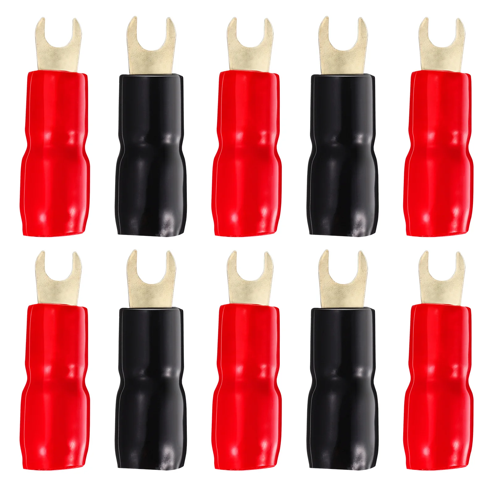 

10Pairs Copper Crimp Barrier Spade Terminal Connectors Spade Fork Adapters for Speaker Wire Cable Audio Connection