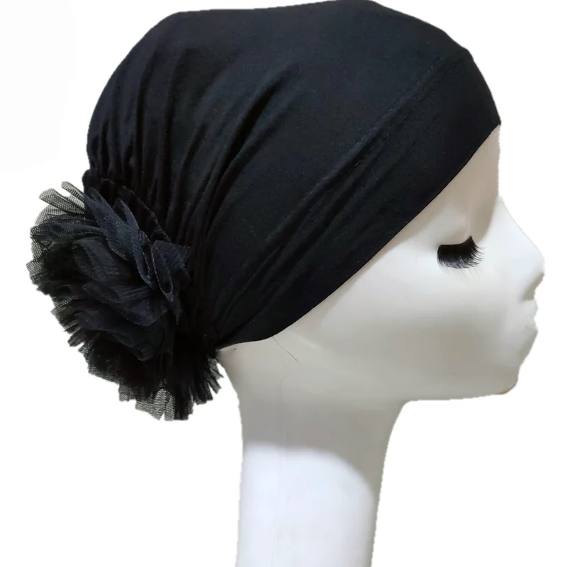 

Мусульманские хиджабы для женщин, эластичный тюрбан с цветком, шляпа-тюрбан с кружевом, повязка на голову Panhua Islam