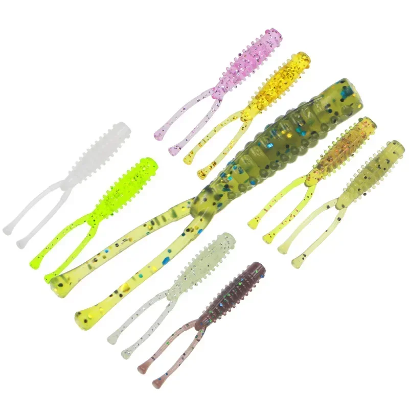 4.2cm/0.4g 50pcs/pack Fishing Lure Double Tailed Soft Bait Micro Biomimetic Root Fishing Bait