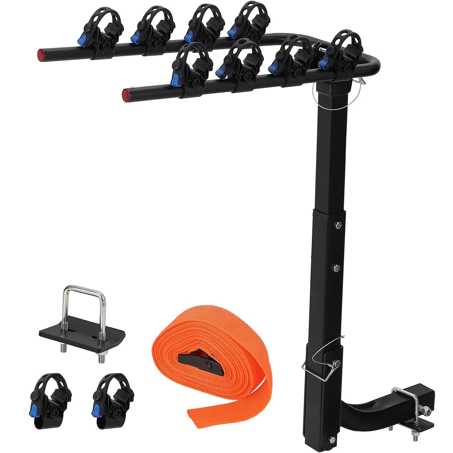 

4-Bike Rack Hitch for Cars,Folding Bike Rack for Car, SUV, RV,Bicycle Carrier with Stabilizer,Rubber Straps, 2" Hitch for Cars