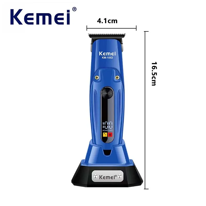 Kemei KM-1553 คุณภาพสูงผู้ชายผู้ใหญ่ไร้สาย Clipper พร้อมจอแสดงผล LED ตัดผม Clipper Salon ชาร์จ USB Wet & Dry