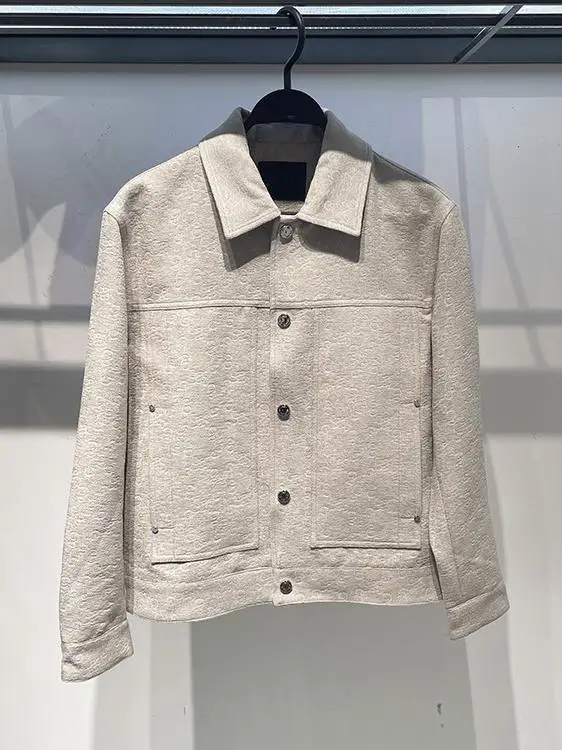 

Spring New Sle Men's Jaet Coat Fake Deer Skin Velvet Printed Floral Casual Top Youth ular Stand Fit Windproof Long ...