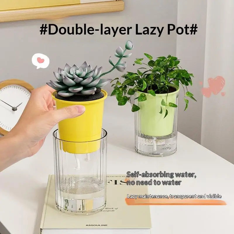 Self Watering Pot With Drainage Hole Hydroponic Plants Pot Deep Visible Reservoir Flower Planter With Wicking Rope