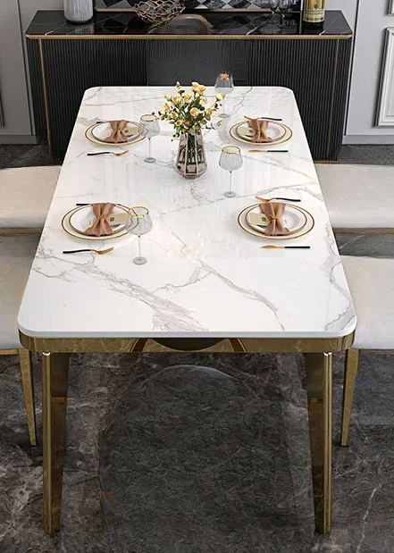 

Italian light luxury slate dining table for home small apartment high-end rectangular modern simple marble dining table HY