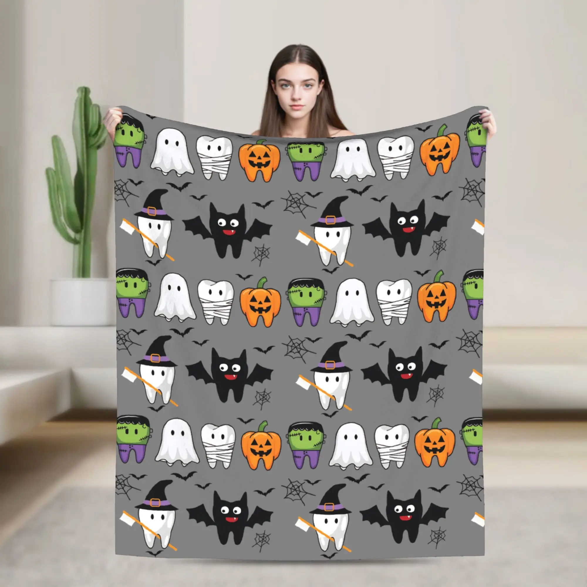 Tooth Dentist  Knitted Blankets Flannel Cartoon Teeth Helloween Super Warm Throw Blankets for Bed Bedroom Quilt