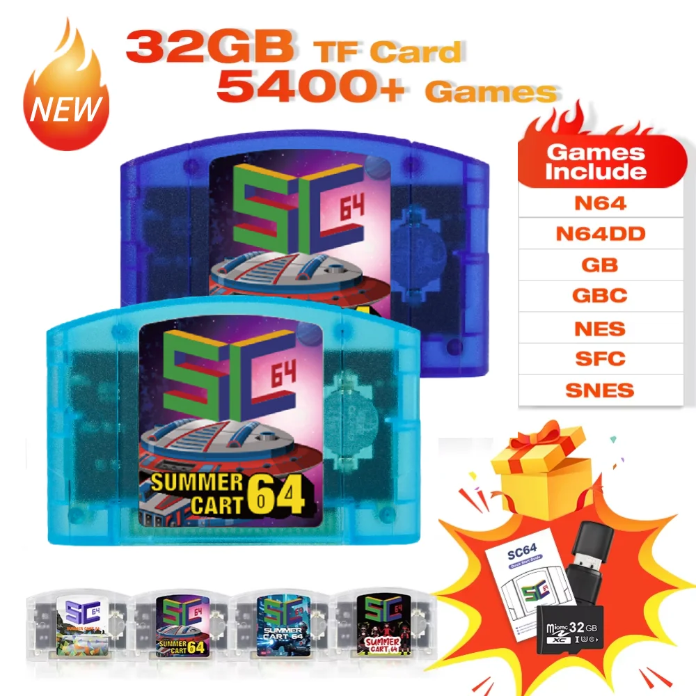 

EPICJOY SummerCart 64 Open Source N64 For Nintendo 64 Game Card free 32GB SD Card 5400+games Compatibility Support 64DD Games