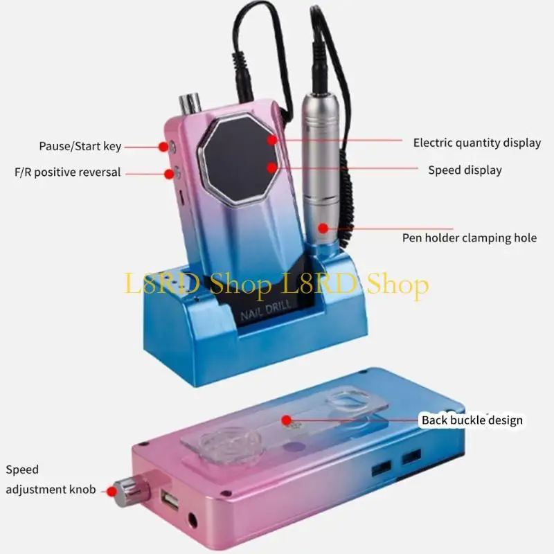 Machine tampon à ongles électrique à ongles sans fil compact L8rd avec bits base pour façonner le polissage polissage