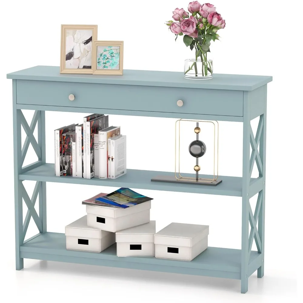 

39" Console Sofa Table with Drawers, 3-Tier Narrow Entry Table with Storage Shelves for Living Room Behind Couch, Entryway, Hal