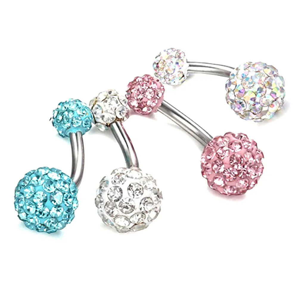 1/4PC 316l Surgical Steel Assorted Colors Navel Ring Double Epoxy Crystal Balls Belly Button Ring Navel Piercing Body Jewelry