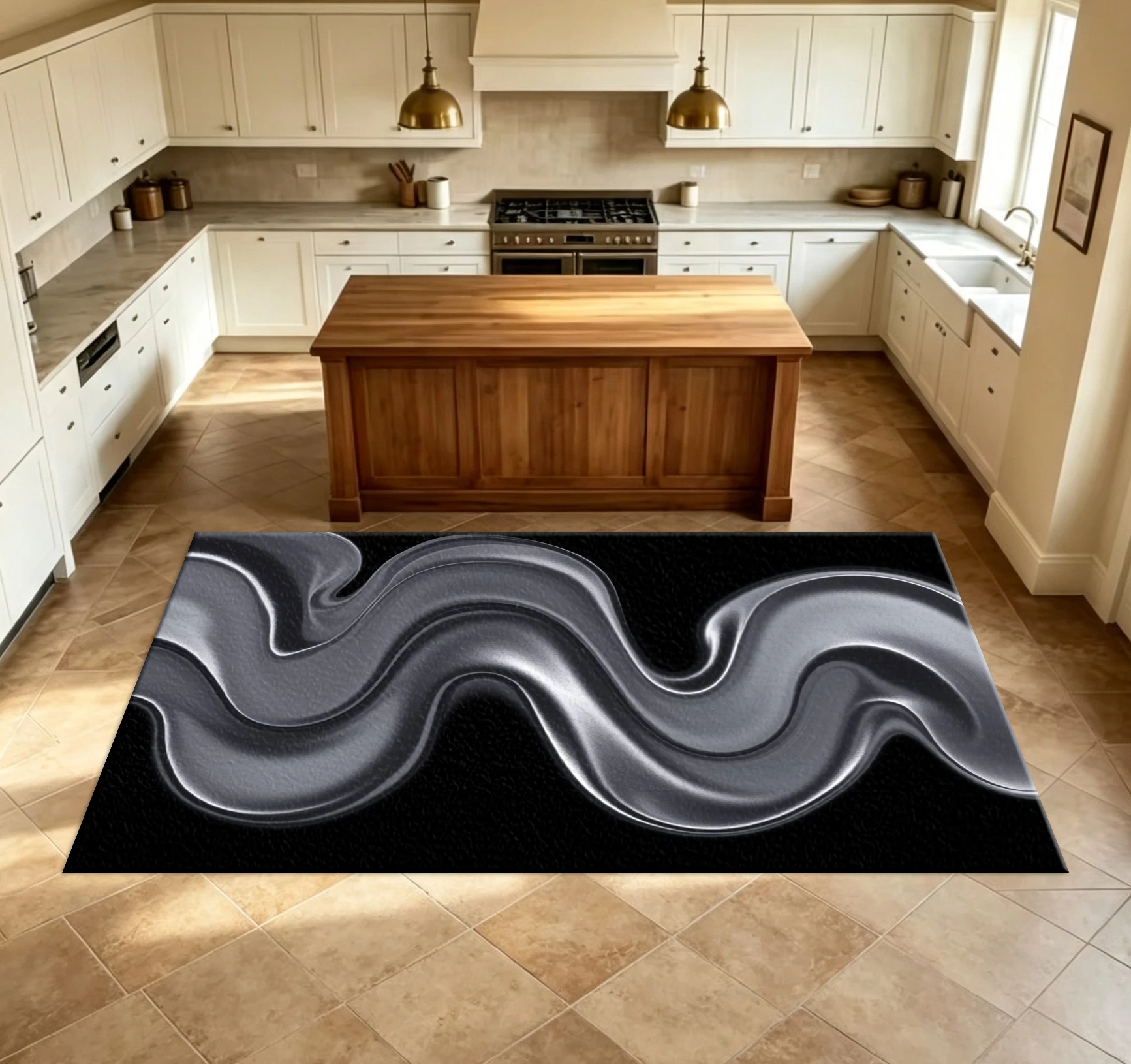Metallic Silver Liquid Wave Carpet Floor Tiles Abstract Swirl Fluid Art Pattern Floor Carpet Suitable for Modern Home Room Decoration
