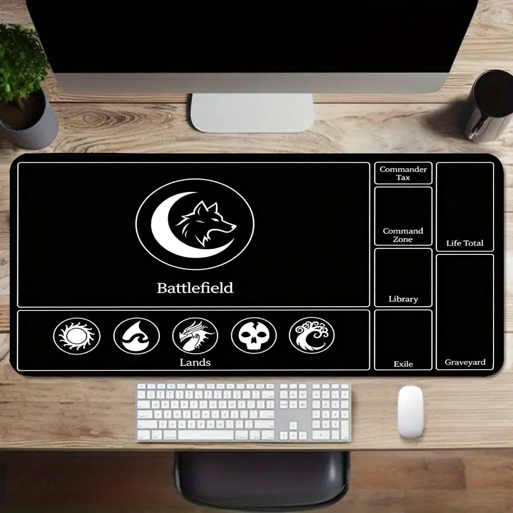 Wolf dragon snake occult totem mat black white line print long table mat for study office keyboard