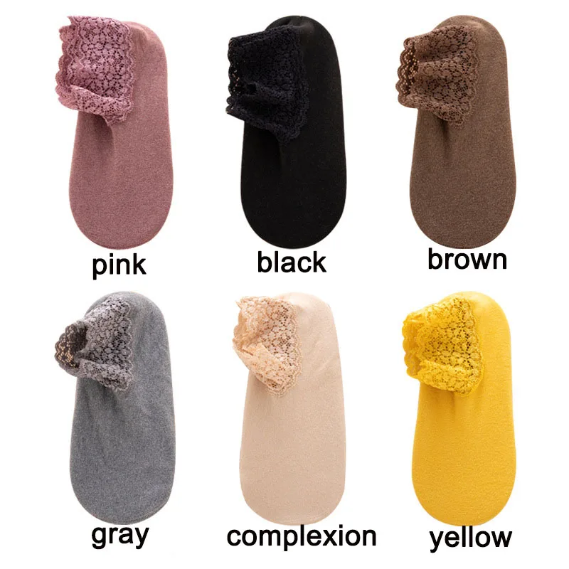 DE velvet fabric Woman Socks  Autumn Winter Warm and thickened Short Lace Postpartum Loose Sleep Grip Floor Anti slip Cute socks