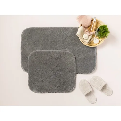 English Home Puffy Polyester 2'li Bath Mat Set 60 X90 + 50 X60 cm Anthracite