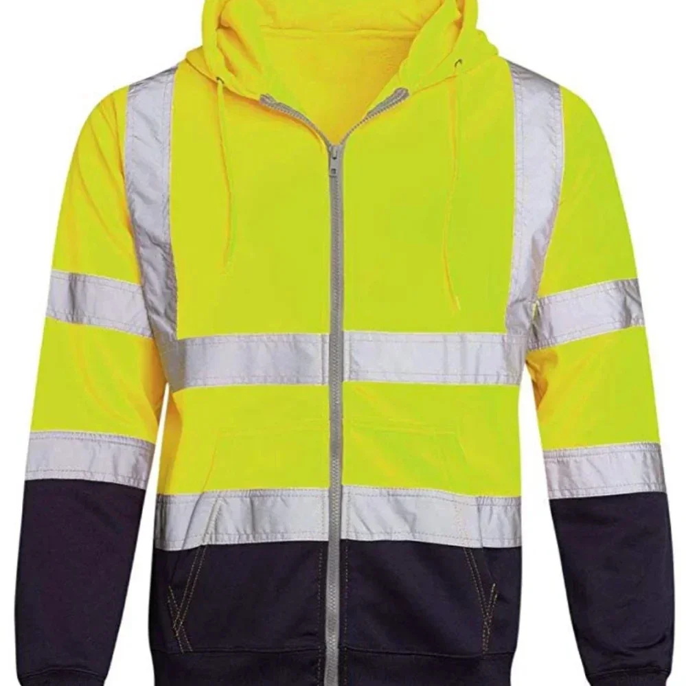 Herbst- und Winter-Kapuzenpullover mit reflektierenden Streifen, Hygiene-Arbeitskleidung, farblich passendes Fleece-Sweatshirt mit Reißverschluss