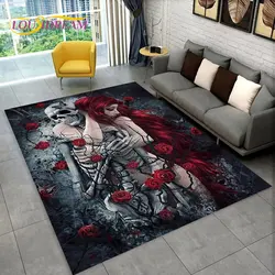 Tapis de zone crâne de fille morte, 3D gothique, pour la maison, salon, chambre à coucher, décor de paillasson, tapis de sol antidérapant