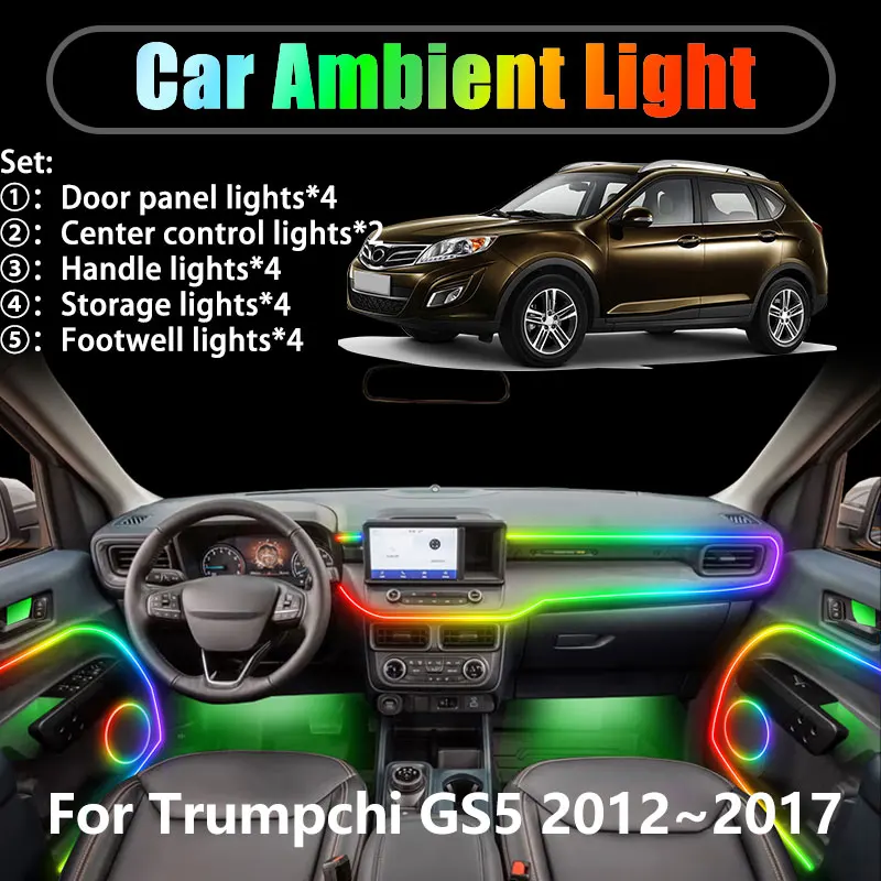 

For Trumpchi GS5 MK1 GS5S 2012~2017 2/18 in 1 Car ambient lighting Led trunk interior led lights USB RGB Ensemble Streamer Auto