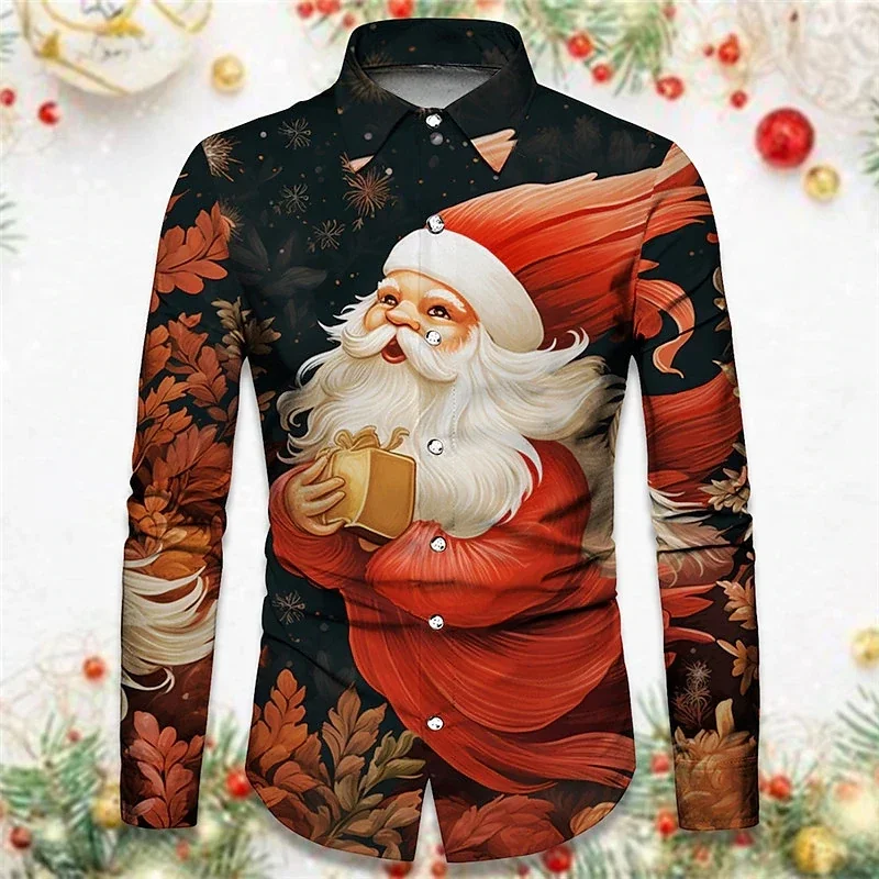 

Christmas 2024 Hawaiian Shirt Men's Funny Santa Claus 3D Print Long Sleeve Streetwear Holiday Party Clothes For Men Clothing