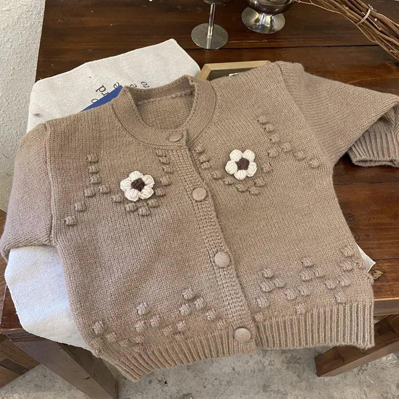 

Girls Sweater Wool Coat Knitting 2022 Khaki Thicken Warm Pullover Fall Winter Cotton Children's Clothing