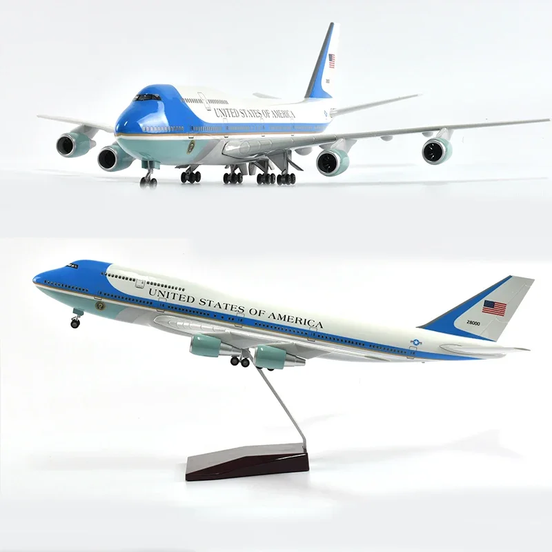 Air Force One B747 vliegtuigmodel schaal 1:150 18,5 inch lengte speelgoedvliegtuigen voor kinderen met LED-verlichting sterk gesimuleerde hars