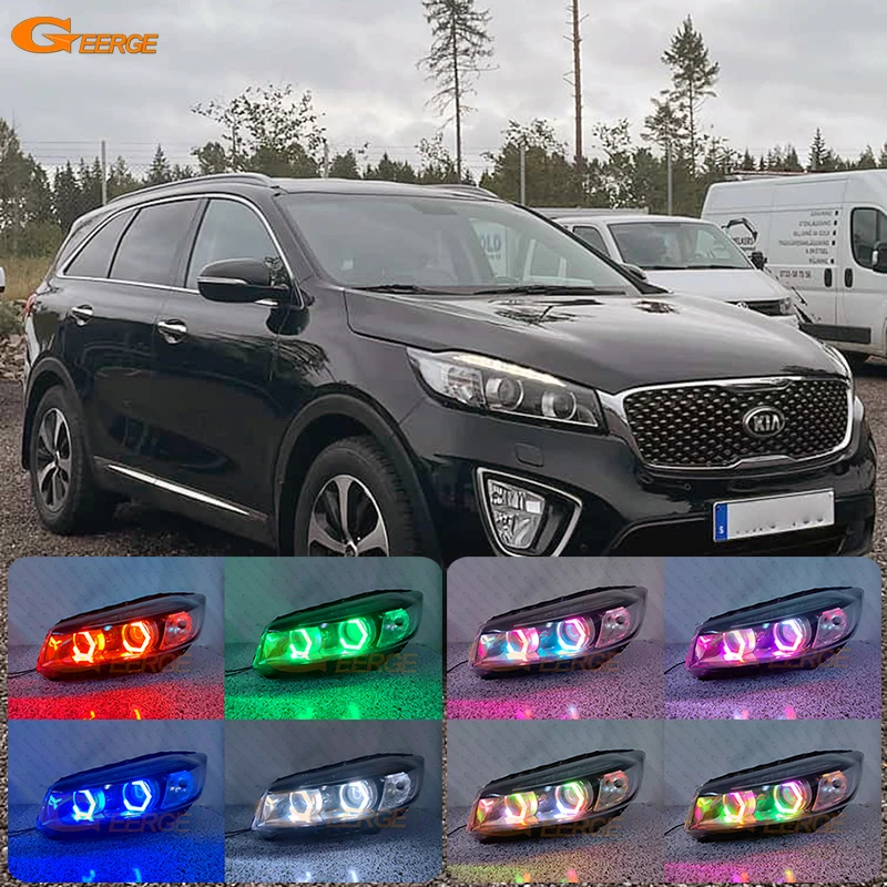 

For Kia Sorento UM 2015 2016 2017 2018 2019 2020 Ultra Bright DRL Dynamic Multi Color RGB LED Angel Eyes Kit Hex Halo Rings