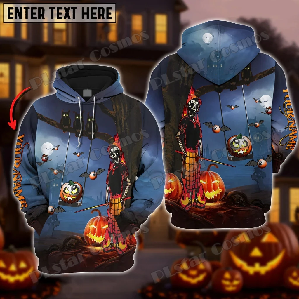 Biliar Halloween tengkorak kematian lucu nama personal 3D dicetak pria Hoodie musim gugur uniseks Streetwear Hoodie kasual DK592