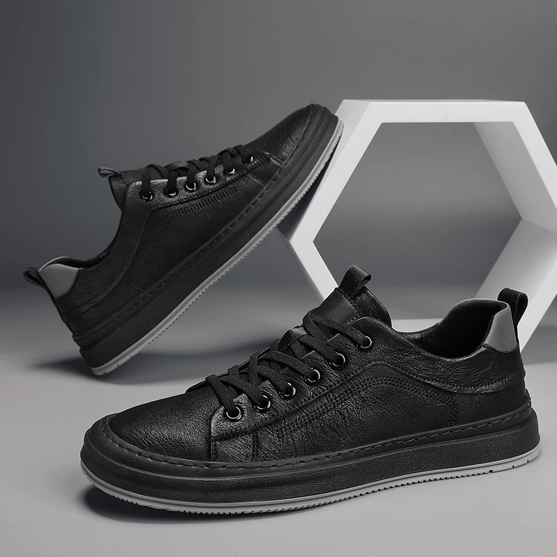 ​ أحذية رياضية برباط للرجال 2025 - نعل مكتنز مع زيادة الارتفاع، جزء علوي من الجلد، مسامي ومريح، متين وغير قابل للانزلاق، عصري