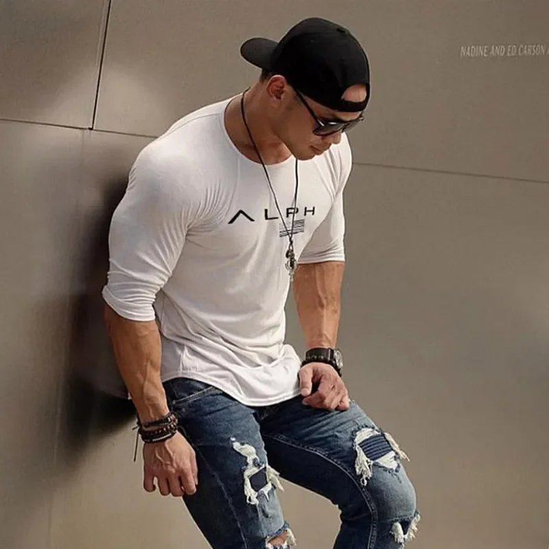 Men\'s Cotton Casual Clothing Male Bodybuilding Gym Fitness Workout Long Sleeve T-Shirt Running Sweatshirt Breathable Tees Tops