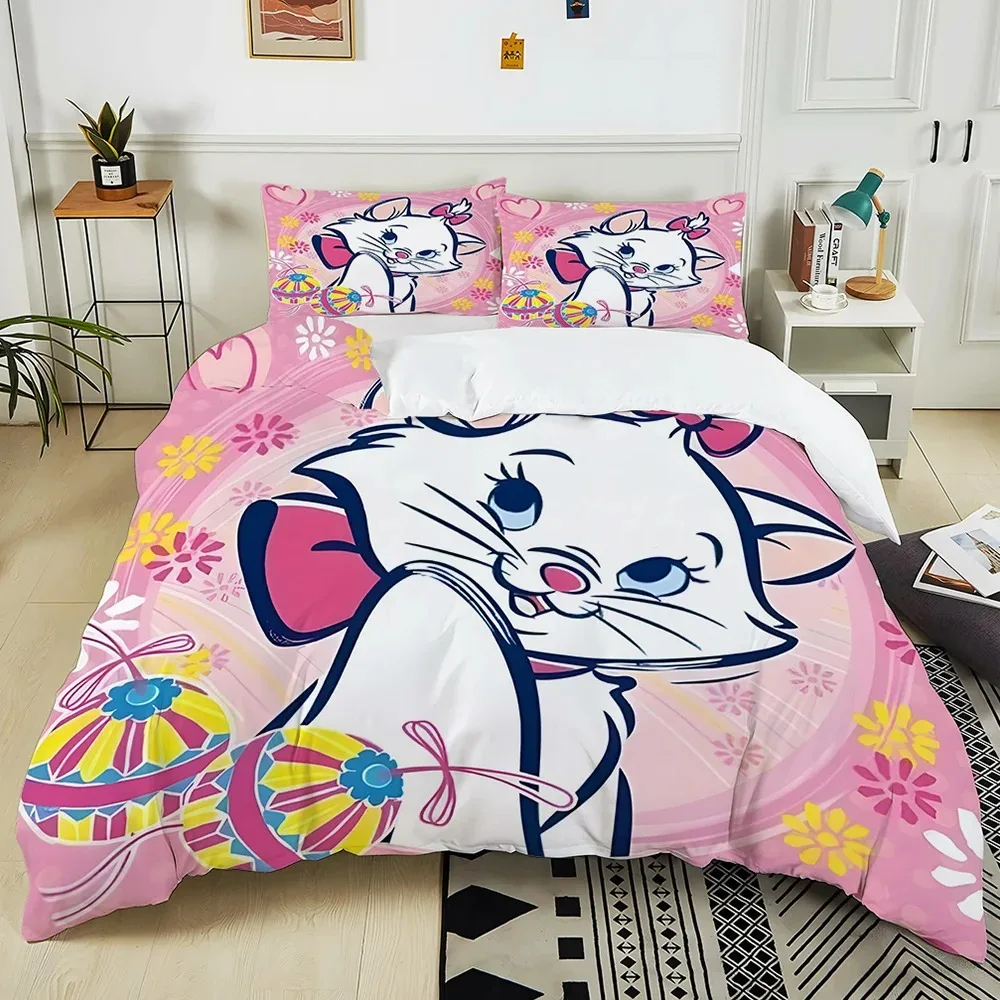 Disney Cartoon comforter sets, Mary Cat Cute Duvet Cover Pillow Cover Boy Girl Home Bedroom Decoration Bedding Set