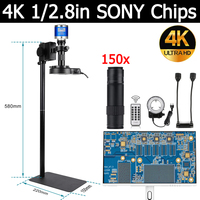 4K Full HD Industrial Microscope C-Mount Digital Camera PCB Welding Mobile Phone Repair Soldering Microscope, Double LED Light