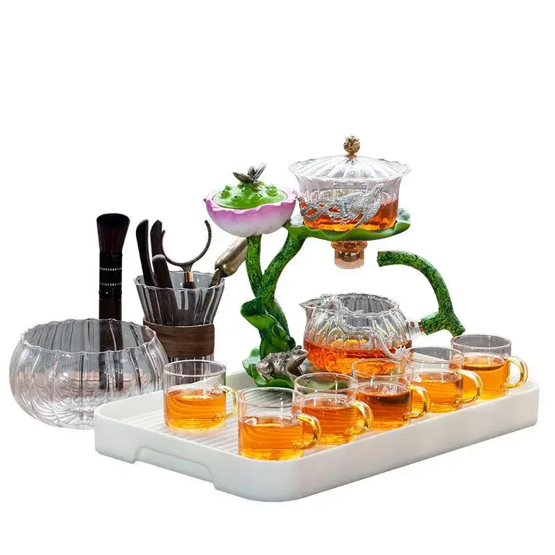 

Lotus glass automatic tea set household transparent lazy tea making artifact creative magnetic teapot kung fu teacup