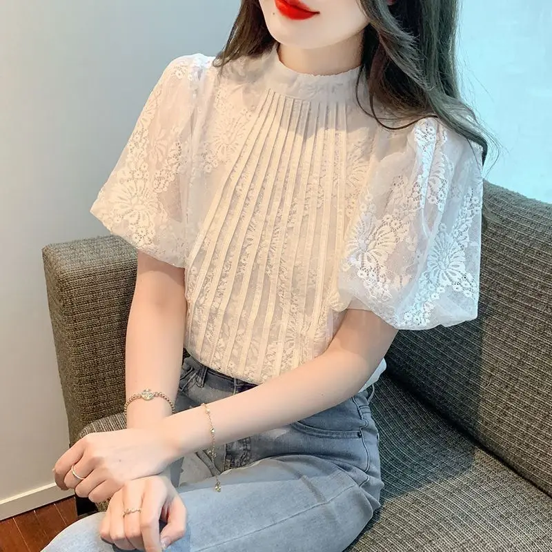 

Рубашки с короткими рукавами, женские хлопковые укороченные топы с гофрировкой, милый укороченный топ Cottagecore, консервативный, художественный, студенческий, молодежный, девичий, повседневный