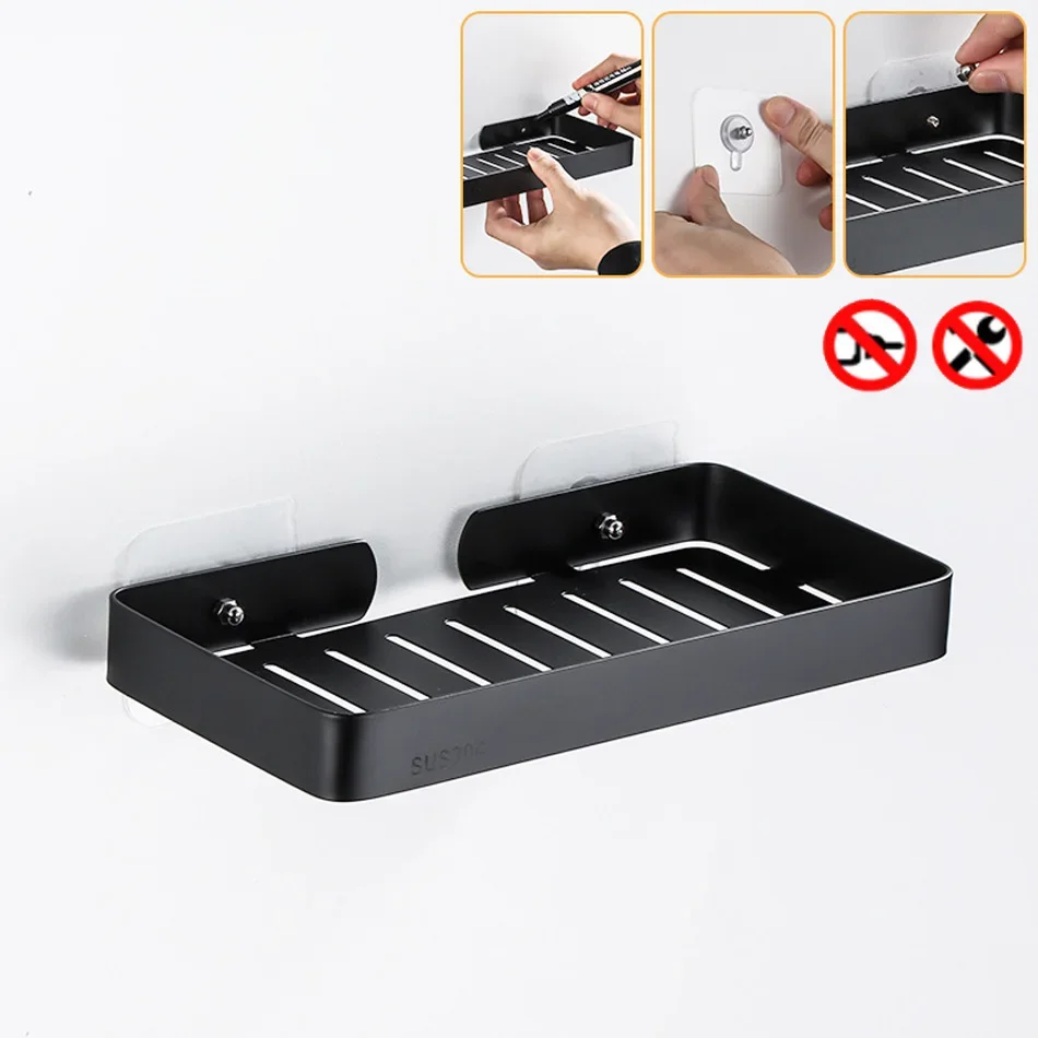 304 Stainless Steel Soap Holder Black Sliver Brushed Rose Gold White Storage Shower Soap Dish Shelf for Kitchen Toilet Bathroom - view 2