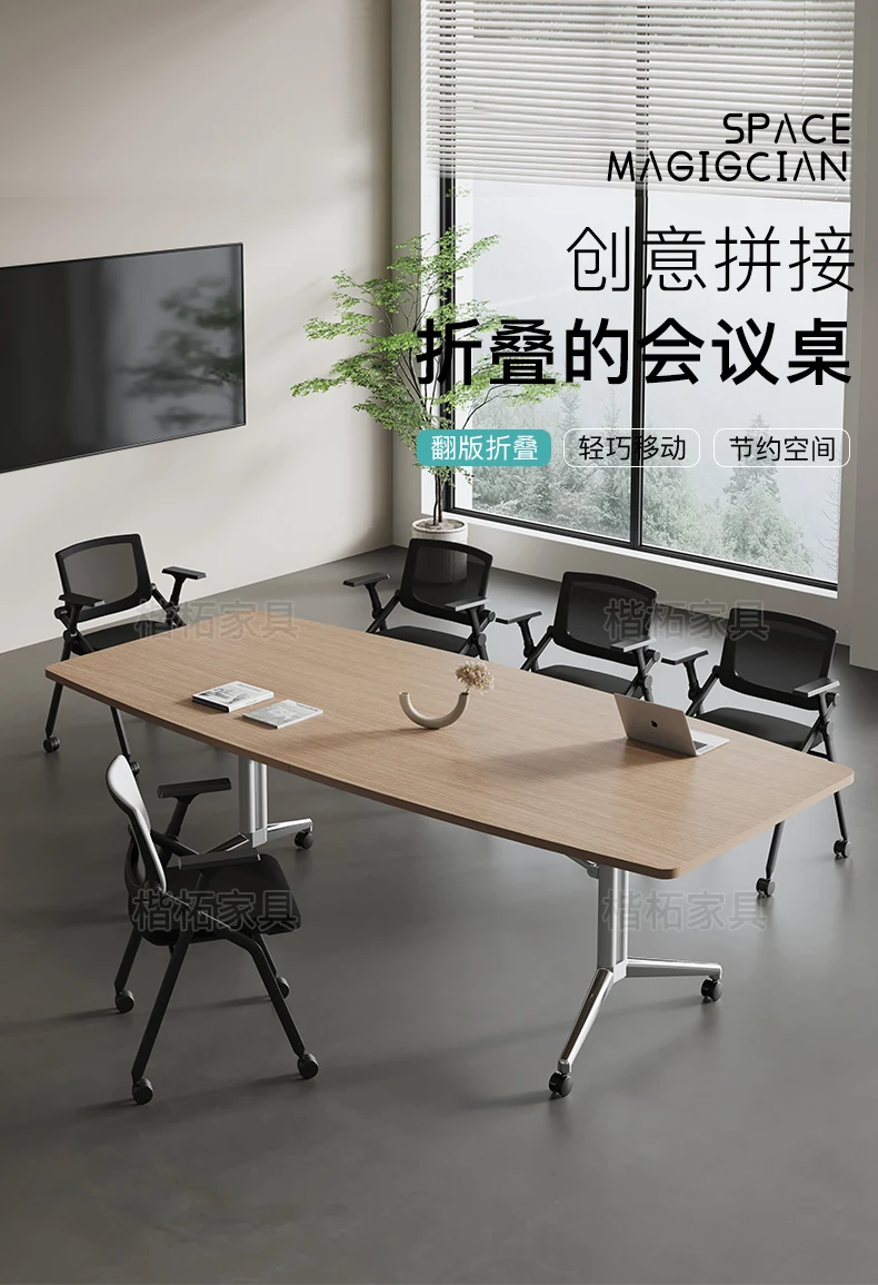 Folding conference desk removable long oval conference table replica splicing combination training and chair