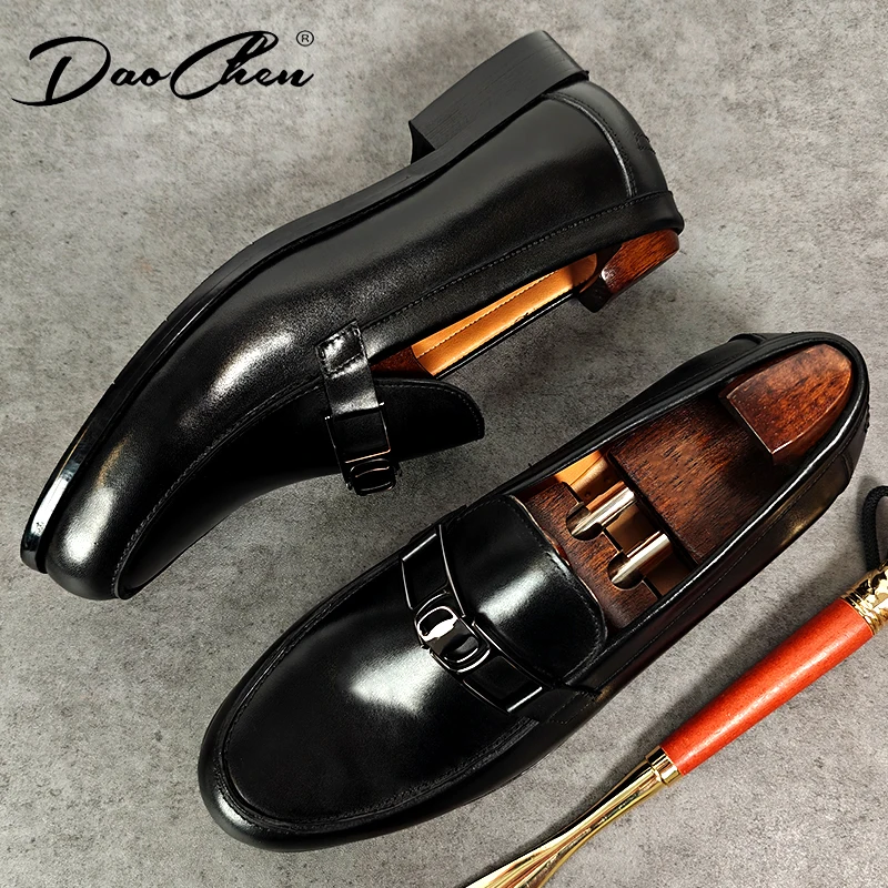 Luxury Slip On Dress Shoes Men Genuine Leather Italian Loafer Shoes For Men Black Brand Formal Wedding Office Men Casual Shoes