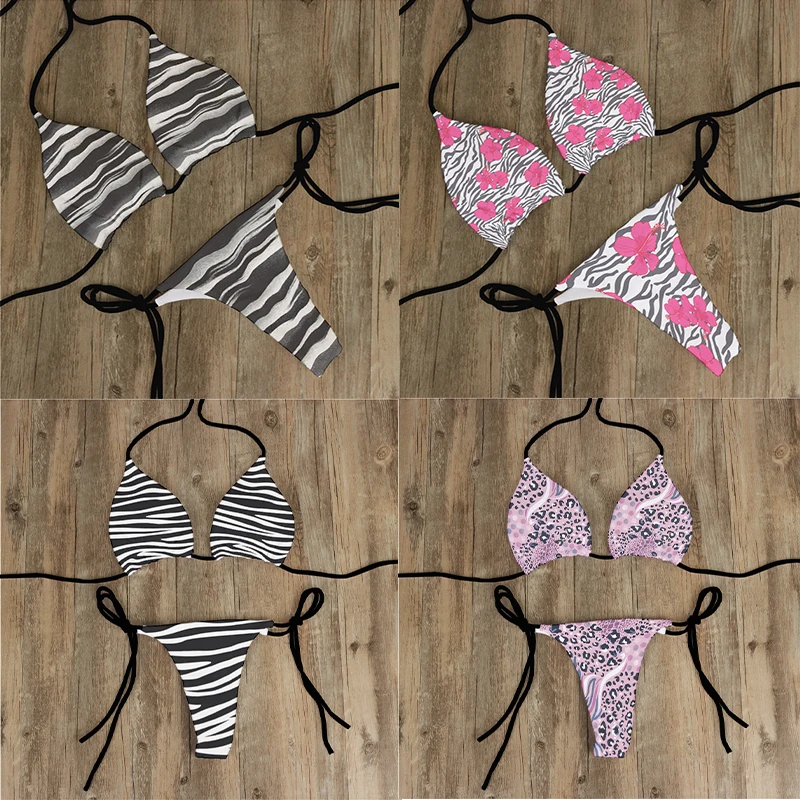 Bañador con estampado de animales para mujer, ropa interior de Bikini Sexy, Tanga, bañadores de baño, ropa de playa