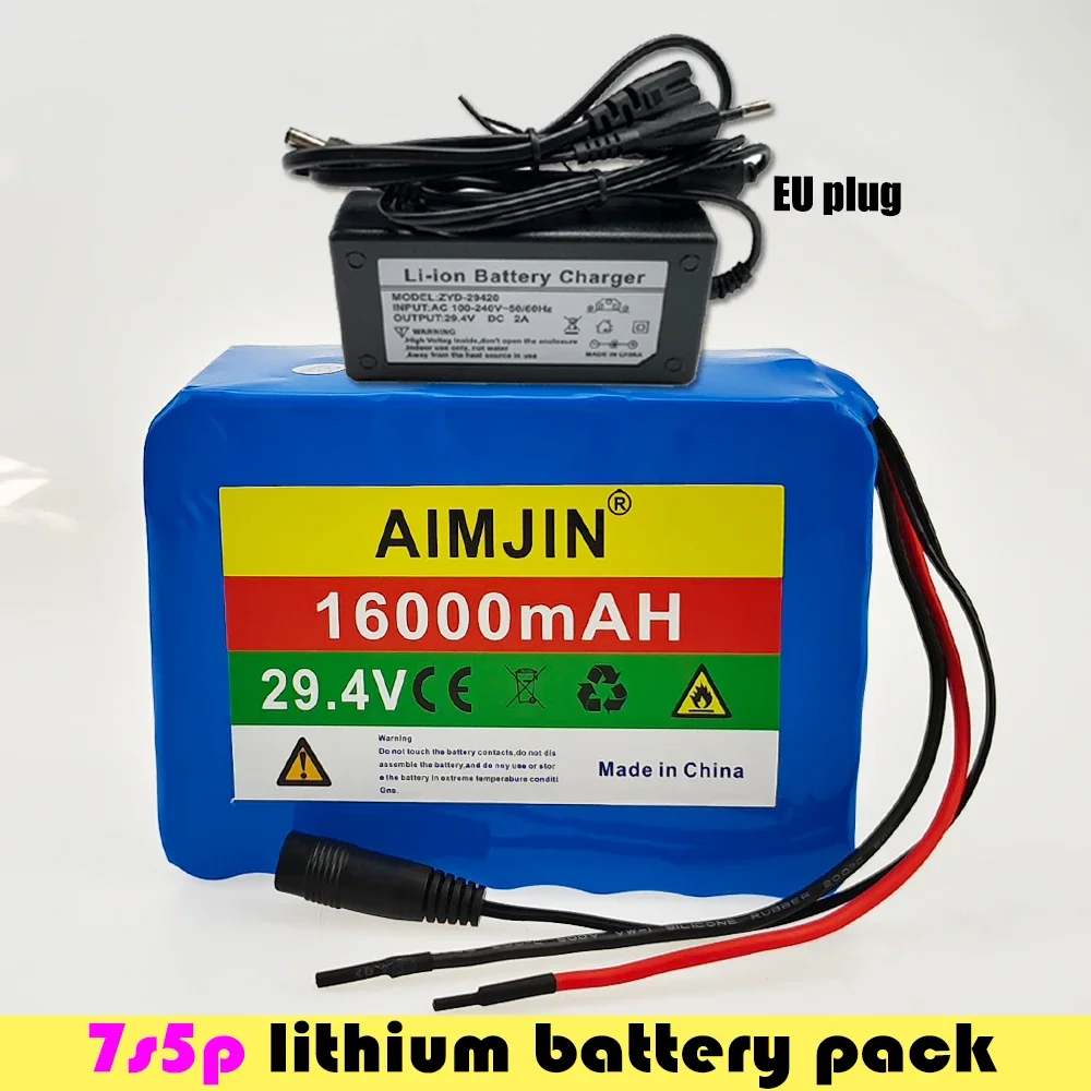 

29.4V 16000mAH 18650 Li-Ion 7S5P Batteries Pack Built-in Smart BMS for Bike Unicycle Scooter Wheel Chair with 29.4V 2A Charger