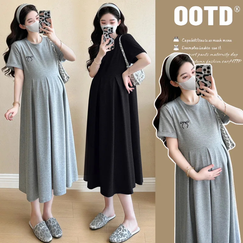 

Summer Dress for Pregnant Women 2025 New Fashionable French Loose Cotton Embroidered Long Dress Summer Maternity Dress