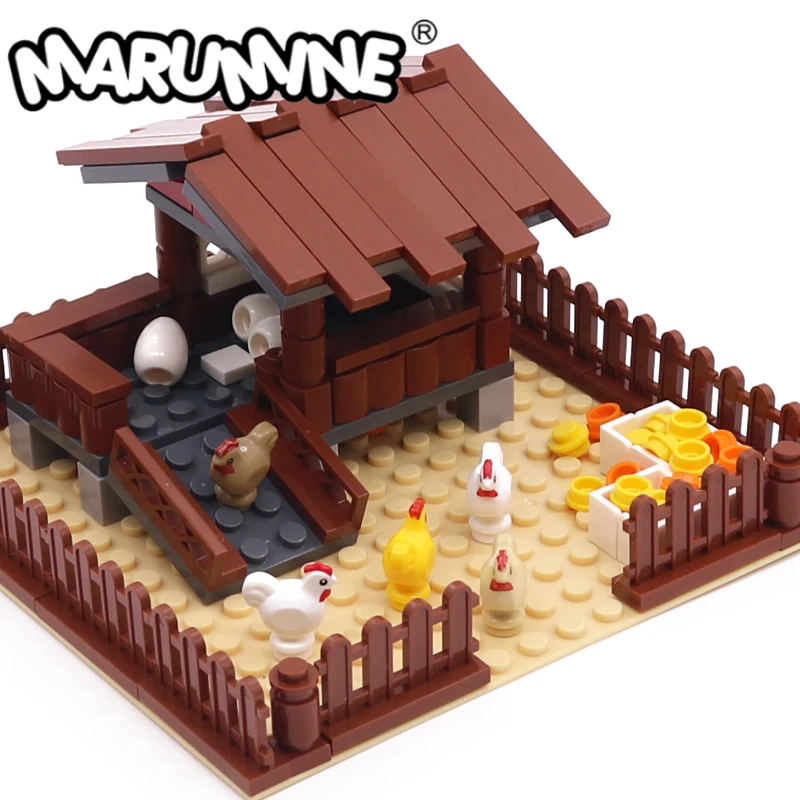 Marumine 138 pçs fazenda frango blocos de construção clássico construção moc tijolos montagem casa modelo kit crianças chrismas brinquedos