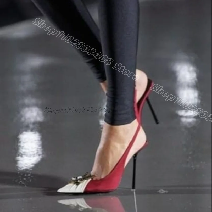 Red Star Decor Slingback Sandals Stiletto Pointed Toe Elastic Fashion Summer Party Design for Women Sandals Zapatos Para Mujere image 2