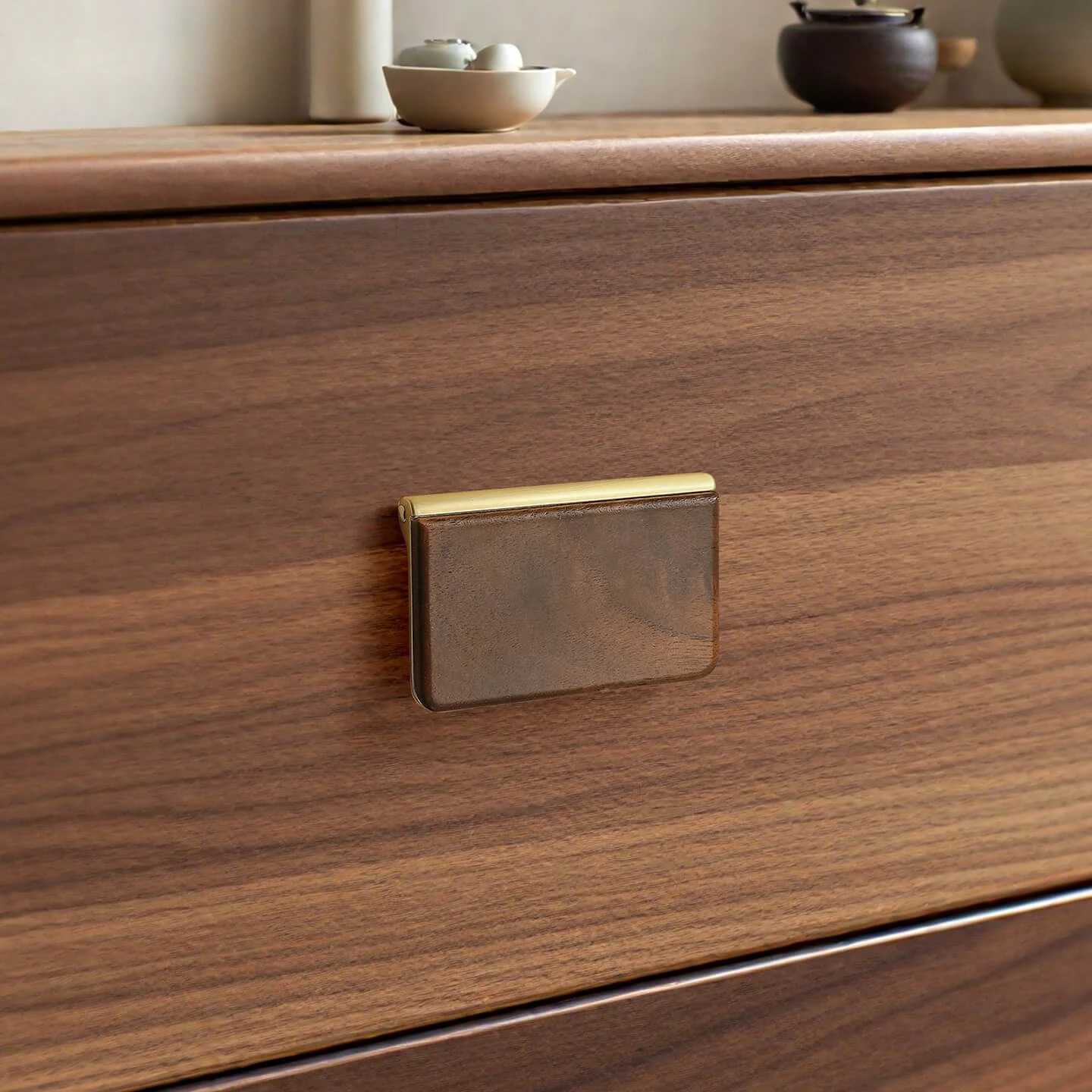 Walnut wood flip cover pull handle no drilling invisible drawer handle modern and simple concealed fastening cabinet handles