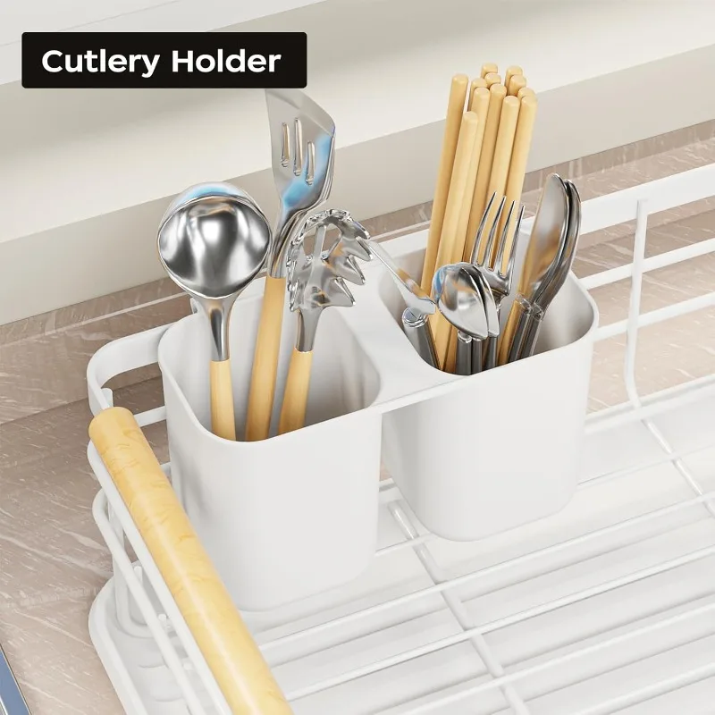 Dish Racks for Kitchen Counter: Wooden Handles, Thickened Metal, No Assembly. Small Dish Drying Rack: Ideal for Small