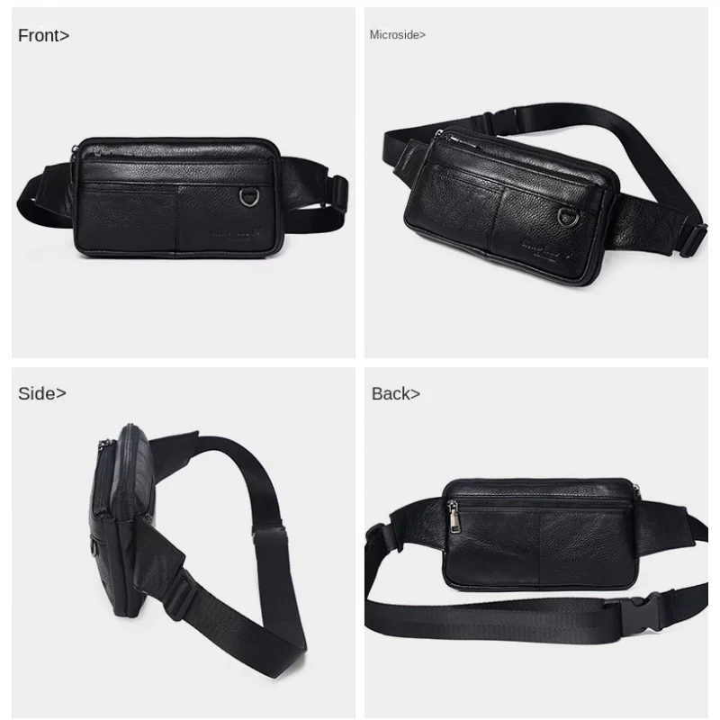 Luxury Genuine Leather Men's Business Belt Bag Multi-Functional Mobile Phone Waist Bag Ultra-Thin Casual Satchel Chest Bag
