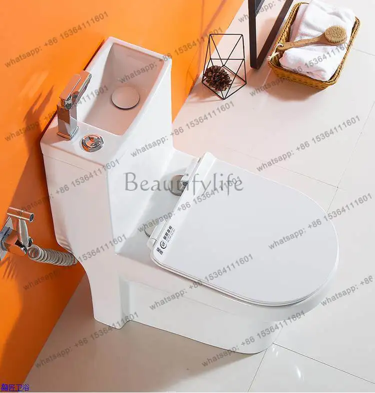 Wall row ceramic flush toilet household creative toilet toilet with wash basin integrated