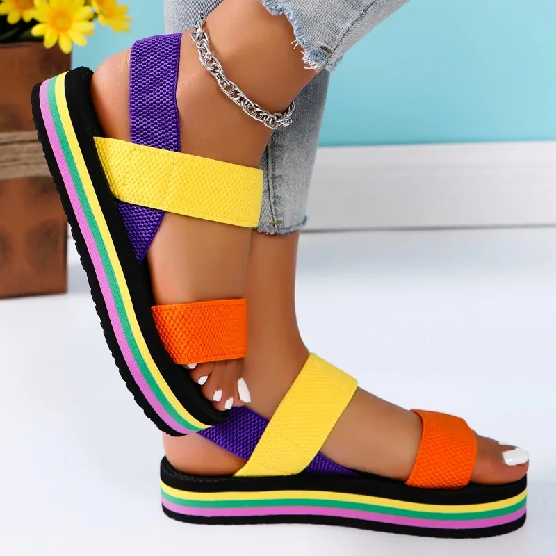 Women\'s fashion trend multi-color bottom matching color belt non-slip wear comfortable soft soled sandals