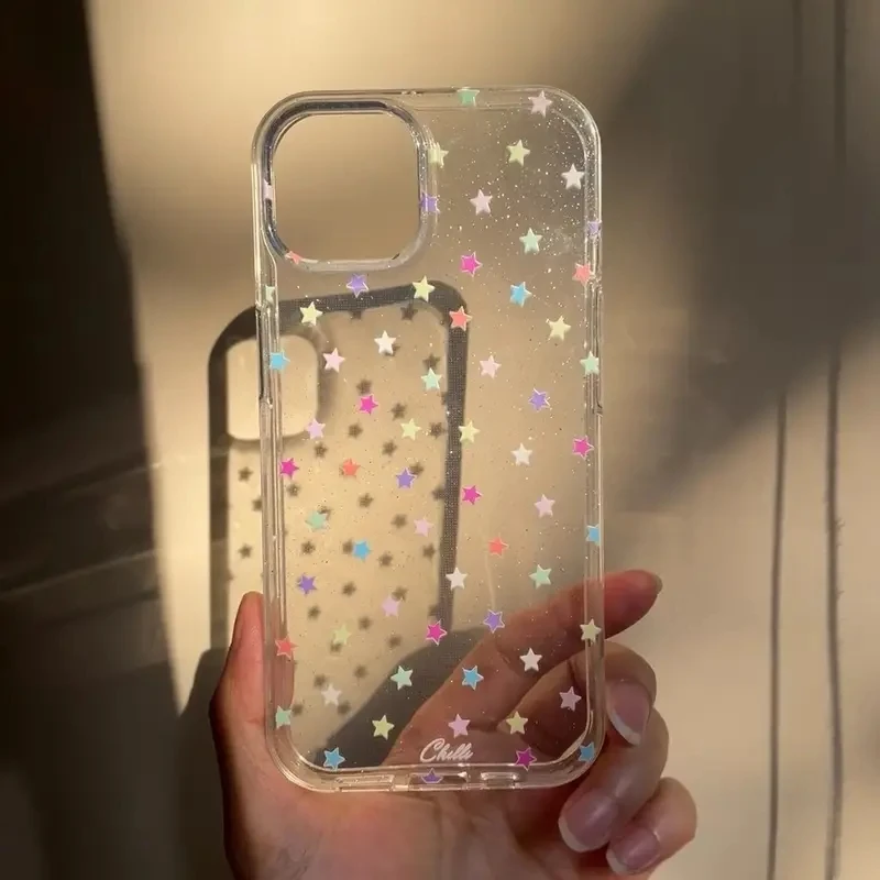 Kolorowe etui na telefon z graffiti w kształcie gwiazd, brokatowe, do iPhone 17 16 15 14 Pro Max 13 12 11 XS X…