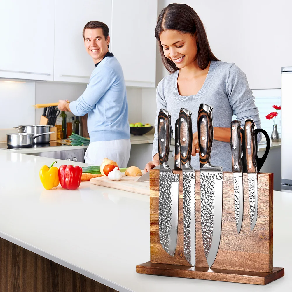 Magnetischer Messerblock, doppelseitiger Holzmesserhalter, universeller Messerständer für die Küchentheke, multifunktionale Aufbewahrung