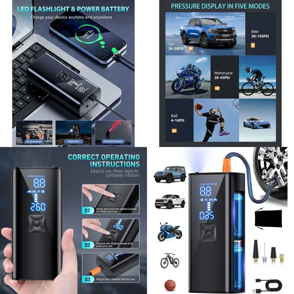 

Tire Inflator Portable Air Compressor, 150PSI Tire Inflator with Pressure Gauge, 2X Faster Air Pump for Car, Blike, Motorcycle,