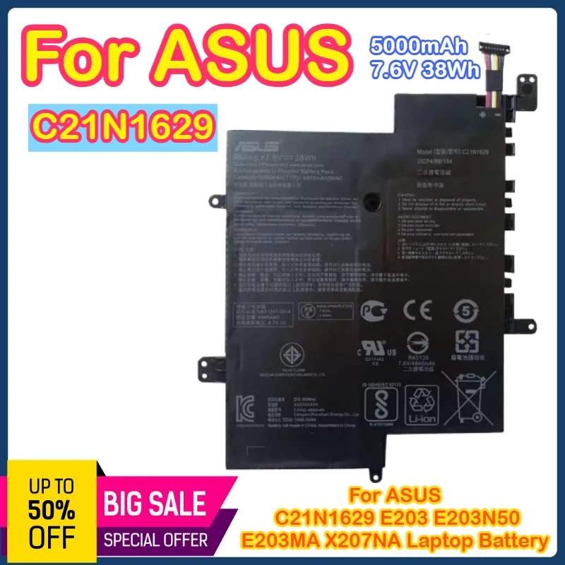 

C21N1629 Аккумулятор для ноутбука ASUS C223NA L203NA R207NA R203MA 7,6 В 38WH E203MAH E203MA E203N E203NA
